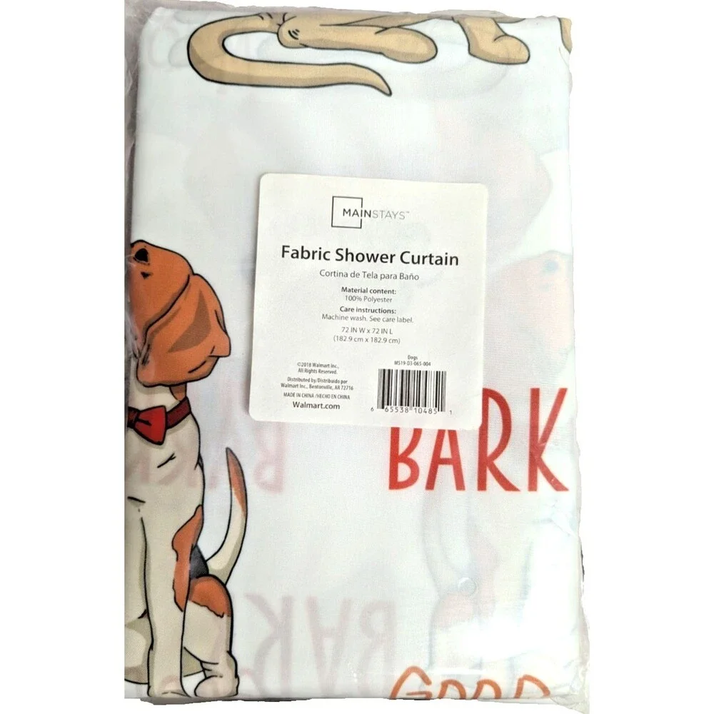 Dressed Up Dogs Shower Curtain Polyester 72-in Sq. Good Boy Bark Woof Bath NEW